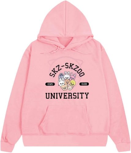 KPOP STRAY KIDS -  SKZOO University rózsaszín kapucnis pulóver (hoodie) KÉTOLDALAS