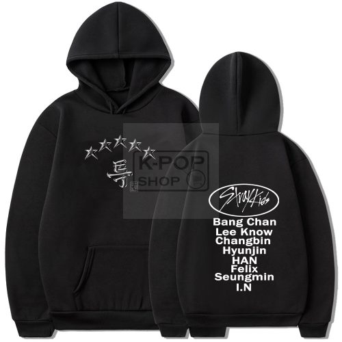 KPOP STRAY KIDS - 5-Star fekete kapucnis pulóver (hoodie) KÉTOLDALAS