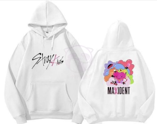 KPOP STRAY KIDS -  Maxident fehér kapucnis pulóver (hoodie) KÉTOLDALAS